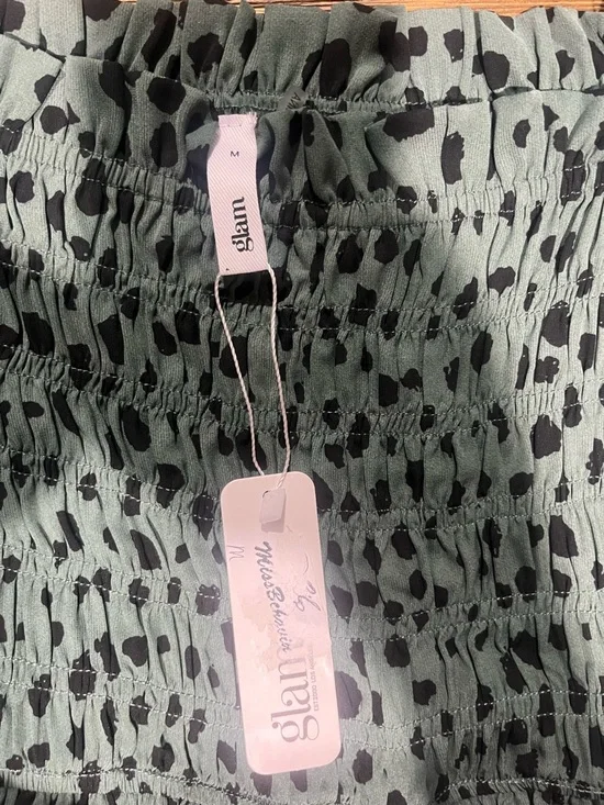 glam Sage Green Dress with Black Spot Print - Picture 2 of 4